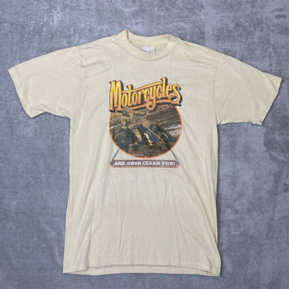 VTG T-shirt Single Stitch Motorcycles Are Good Clean Fun Mens Sz S Dirtbike 1976